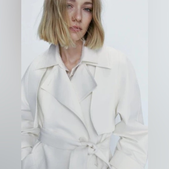 Massimo Dutti trench coat duster casual classic cream off-white with belt - Picture 9 of 12